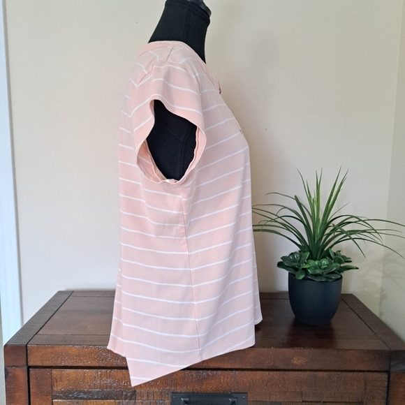 Calvin Klein Pink And White Stripe T-shirt Large Henley Casual Cotton Tee - Picture 3 of 15